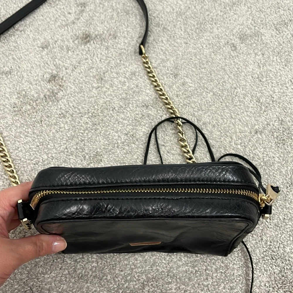 New Rebecca Minkoff Black Leather Gold Tone Chain Crossbody Bag